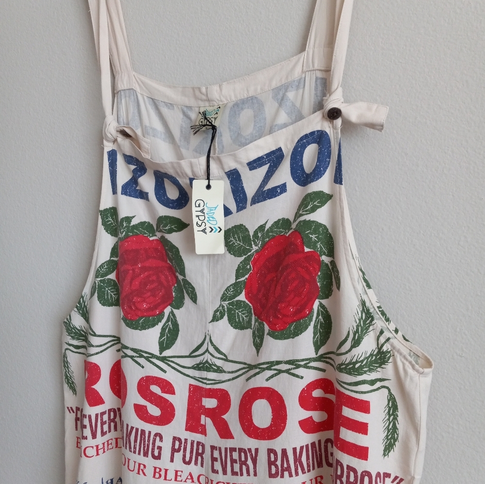 Jaded Gypsy Roses Flour Sack Market Fresh Overalls Cotton L/XL - Picture 5 of 16